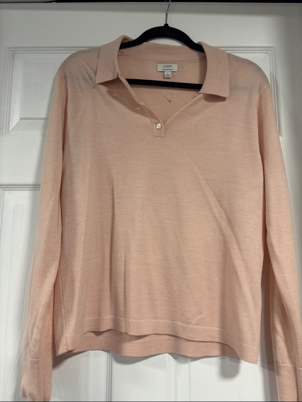 J. Crew Pale Peach Long-Sleeve Polo Sweater